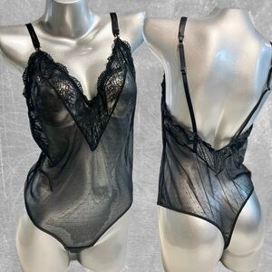 Auden black lace lingerie teddy teddie one piece bodysuit negligee sheer mesh XL